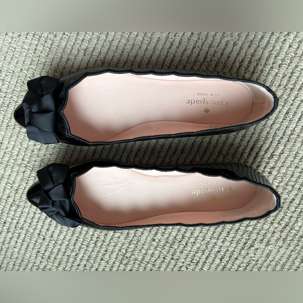 Kate Spade black patent leather ballet flats, size 7.5, new in box